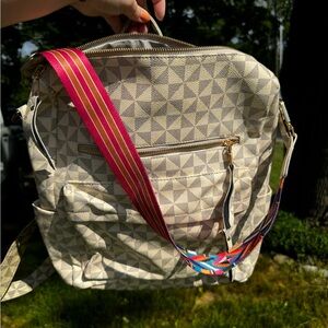Stylish Geometric Patterned Convertible Backpack with Multicolor Long Strap